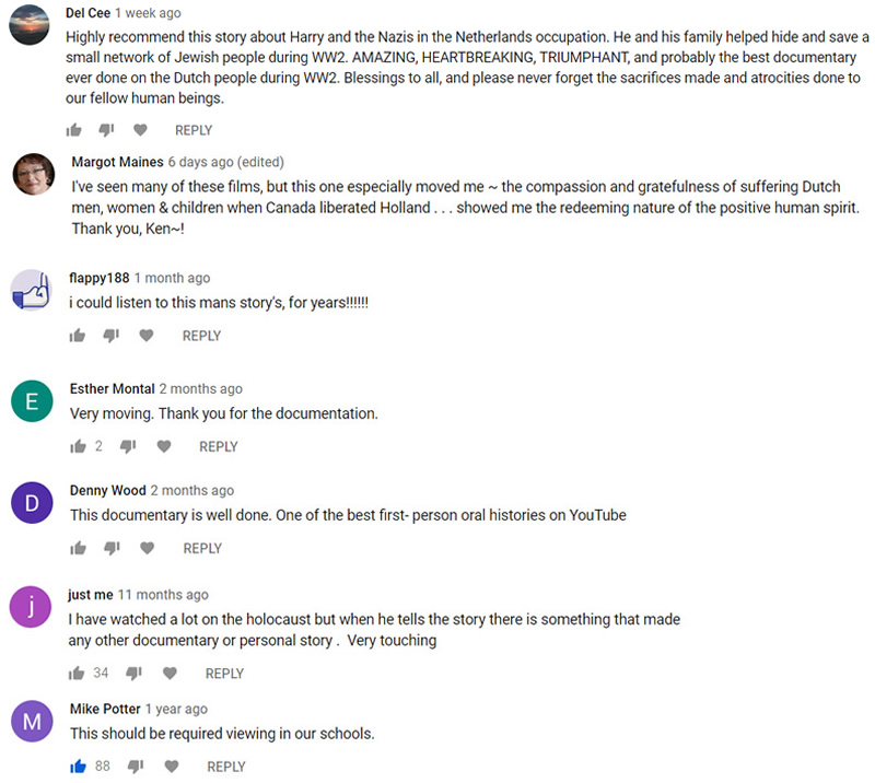 YouTube comments from Harry's Story Documentary Video.